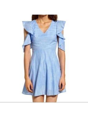 J.O.A. Anthro Cotton Mini Dress Fit & Flare Blue White Stripes Medium